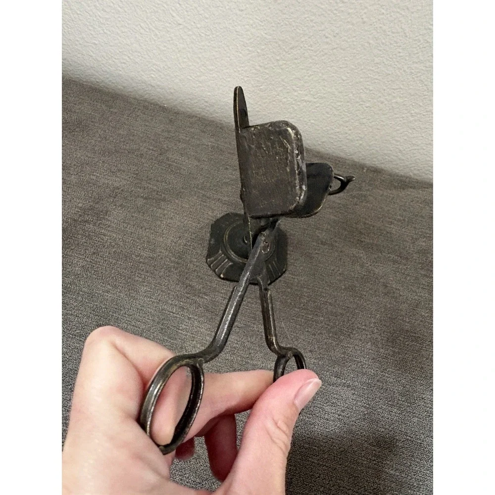 VTG 2 pc Brass ? Candle Snuffer-Scissor Style & Stand